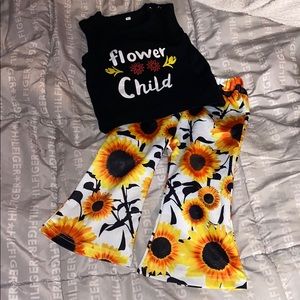 Two piece girls sunflower boho outfit
